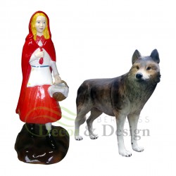 Figura dekoracyjna Czerwony Kapturek z wilkiem
